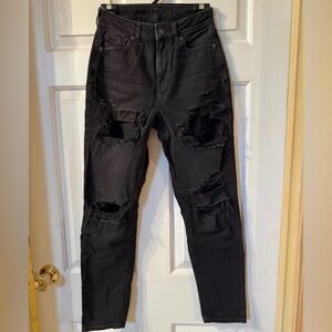 American Eagle Distressed Mom Jeans - Black Wash - Size 0R
